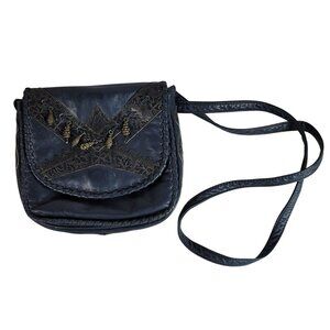 Viva Of California Shoulder Bag Blue Beads Whipstitch Magnet Zipper Vintage READ